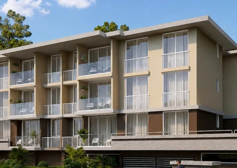 Fachada de Clayton Lux con balcones y terrazas